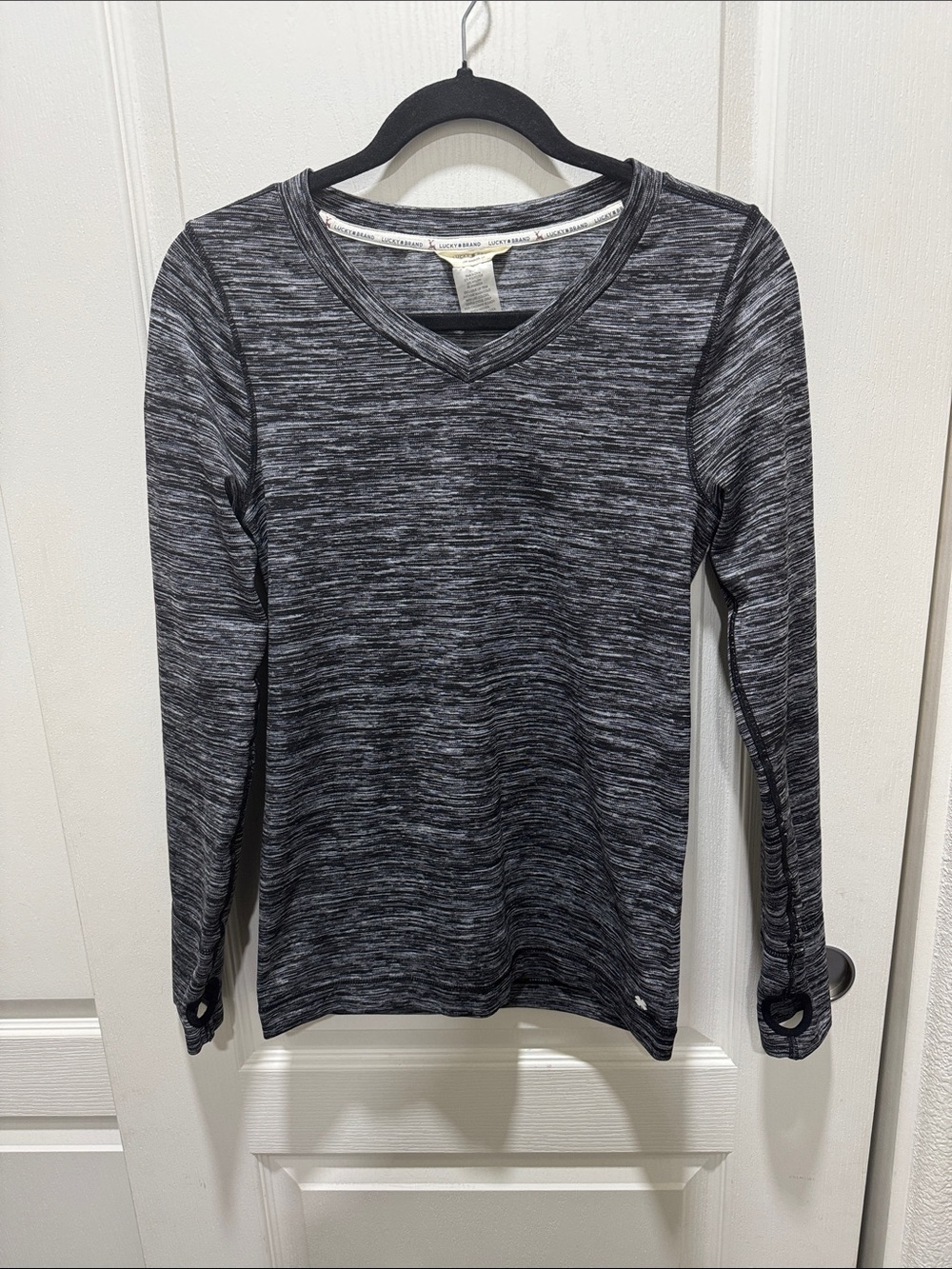Lucky Brand Active Space Dye Thumbhole Top Small Gray